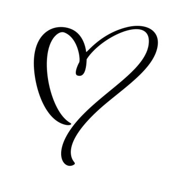 Love Vector siyah kalp şekilli fırça boyama ikonu. Karalama El Sevgililer Günü logosu çizdi. Tebrik kartı, düğün, kupa, fotoğraf kaplamaları, tişört baskısı, poster tasarımı için dekor.
