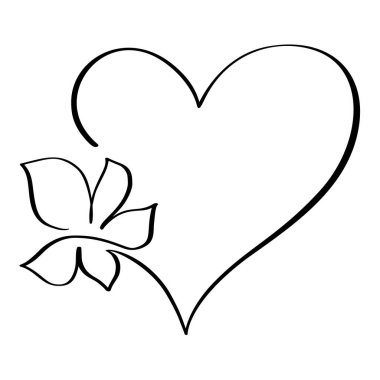 Çiçek vektör logolu el çizimi aşk kalbi bir sanat çizgisi illüstrasyonu. Siyah özet. Sevgililer Günü afişi, bahar posteri, tebrik kartı..