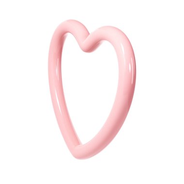 Beyaz arka planda 3D pembe, parlak kalp çerçevesi. Sevgililer Günü için uygun, Anneler Günü, Kadınlar Günü, düğün, çıkartma, tebrik kartı. 14 Şubat.