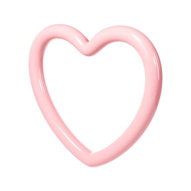 Beyaz arka planda 3D pembe, parlak kalp çerçevesi. Sevgililer Günü için uygun, Anneler Günü, Kadınlar Günü, düğün, çıkartma, tebrik kartı. 14 Şubat.