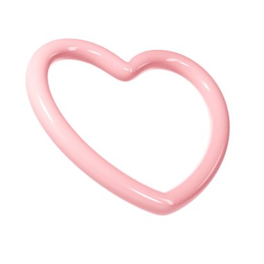 Beyaz arka planda 3D pembe, parlak kalp çerçevesi. Sevgililer Günü için uygun, Anneler Günü, Kadınlar Günü, düğün, çıkartma, tebrik kartı. 14 Şubat.