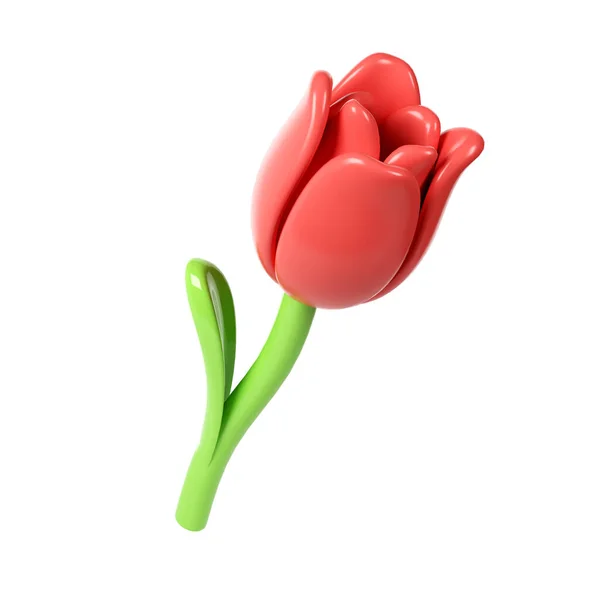 Rode Tulp Bloem Cartoon Stijl Voor Boeket Decoratie Liefde Valentijn — Stockfoto