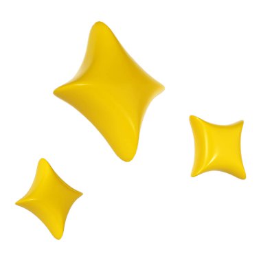 3D kış sarısı Noel yıldızları parıldıyor. Sevimli parlak yıldız şekilli nesne element simgesi. Beyaz arkaplan illüstrasyonunda parlayan sembol.