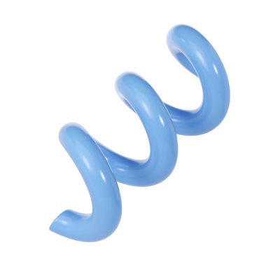 3d Spiral eğri çizgi dekoratif Noel elementi mavi renk. Plastik karikatür tarzında gerçekçi bir tasarım. Beyaz kış arka planında izole edilmiş.