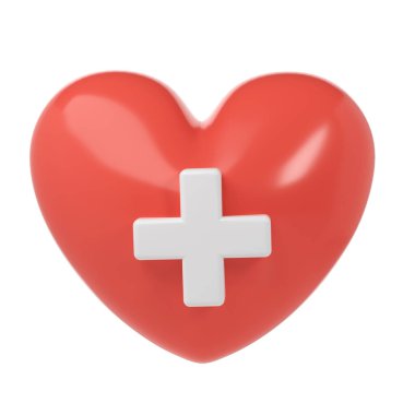 3D kırmızı kalp ve tıbbi haç sembolü ikon yardım bağışı, tıbbi ve sağlık laboratuvarı kavramı. Çizgi film en küçük biçim canlandırma çizimi.