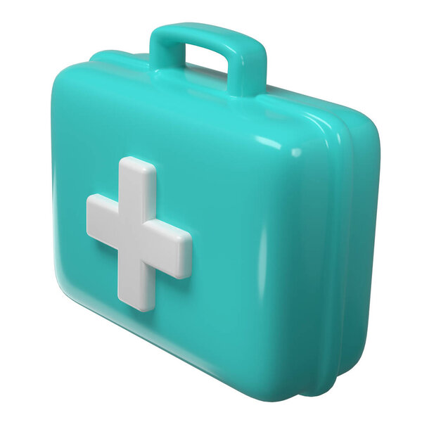3d rendering of first aid medical box with cross icon. Healthcare industry supplies and drugs.