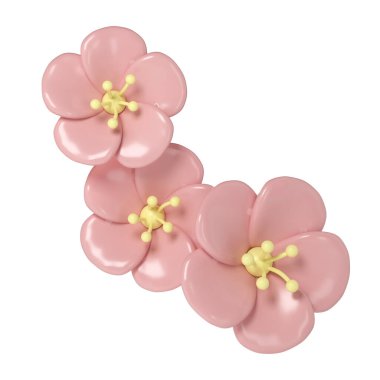 3D pastel pembe köşeli kiraz çiçekleri, botanik bahar düzenlemesi, çiçek tokası sanatı, buket dekoru çizimi.