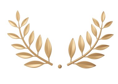 3D altın defne çelengi. Ödül, ödül, şampiyon zafer konsepti.