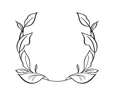 Siyah el çizilmiş defne çelengi çerçevesi. Başarı tasviri, sermaye, logo. Vektör illüstrasyonu.