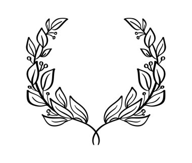 Siyah el çizilmiş defne çelengi çerçevesi. Bir ödül, başarı, sermaye, logo tasviri. Vektör illüstrasyonu.