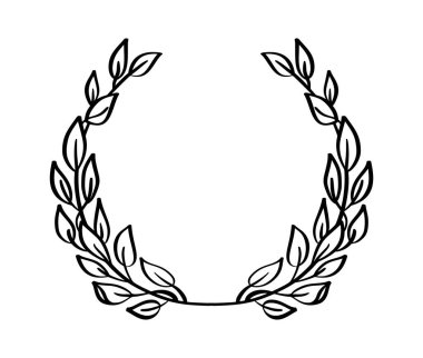Siyah el çizilmiş defne çelengi çerçevesi. Bir ödül, başarı, sermaye, logo tasviri. Vektör illüstrasyonu.