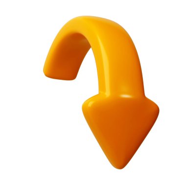 Turuncu 3d yarım daire şeklinde oklar aşağı doğru gidiyor. Web düğmesi, arayüz ve navigasyon tasarımı çizimi için ok işareti veya simgesi.