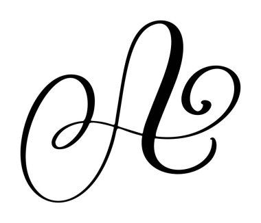 Vektör el yazısı, A harfi çizilmiş. Betik yazı tipi. El yazısı fırça biçimi.