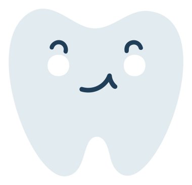 Gri dişli Emoji Icon. Sevimli diş karakteri. Obje Tıbbi Sembol Düz Vektör Sanatı. Diş sağlığı kliniği tasarımı için çizgi film ögesi, poster.