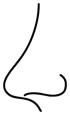 Profil çizgisi üzerinde insan burnu basit minimalist simge. Rhinitis ilaçları, soğuk algınlığı ve grip belirtileri için tasarım ambalajı ve reklam unsuru.