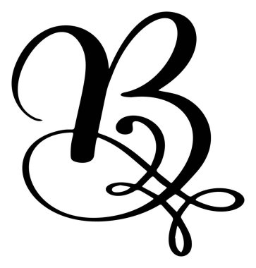 El çizimi vektör harfi B. Senaryo yazı tipi logosu. El yazısı fırça biçimi gelişir.