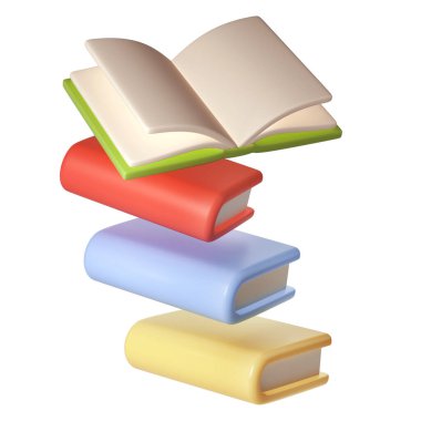 3D uçan kitaplar mezuniyet ikonu. Eğitim ya da İş Edebiyatı Hazırla. E-kitap, Ansiklopedi, Ders Kitabı Çizimi.