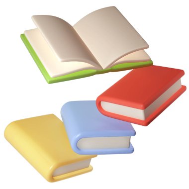 3D uçan kitaplar mezuniyet ikonu. Eğitim ya da İş Edebiyatı Hazırla. E-kitap, Ansiklopedi, Ders Kitabı Çizimi.