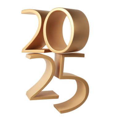 Parlak 3 boyutlu rakamlarla 2025 yılınız kutlu olsun. Tatil altını kutlama tasarımı. Poster, pankart, takvim ve tebrik kartı için premimium element illüstrasyonu.