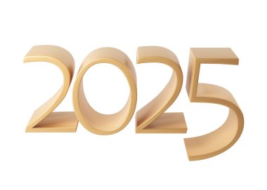 Parlak 3 boyutlu rakamlarla 2025 yılınız kutlu olsun. Tatil altını kutlama tasarımı. Poster, pankart, takvim ve tebrik kartı için premimium element illüstrasyonu.