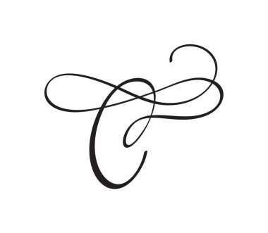 Vektör el yazısı C harfi çizilmiş yazı tipi simgesi. El yazısı fırça biçimi.