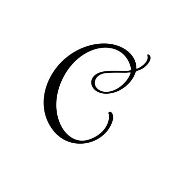 El çizimi vektör kaligrafi harfi C. Betik yazı tipi logosu. El yazısı fırça biçimi gelişir.