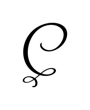 El çizimi vektör kaligrafi harfi C. Betik yazı tipi logosu. El yazısı fırça biçimi gelişir.