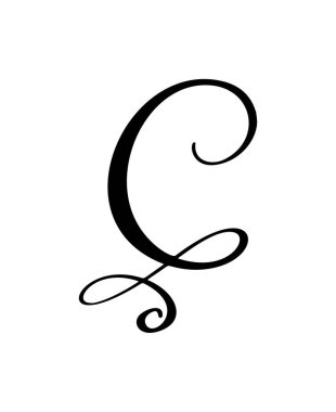 Vektör el yazısı C harfi çizilmiş yazı tipi simgesi. El yazısı fırça biçimi.