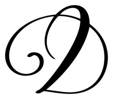 Vektör el yazısı D harfi çizilmiş yazı tipi simgesi. El yazısı fırça biçimi.