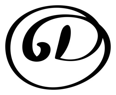 Vektör el yazısı çizimi D harfi logosu. Betik yazı tipi. El yazısı fırça biçimi.