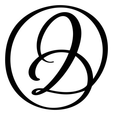 Vektör el yazısı çizimi D harfi logosu. Betik yazı tipi. El yazısı fırça biçimi.