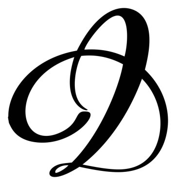 Vektör el yazısı D harfi çizilmiş yazı tipi simgesi. El yazısı fırça biçimi.