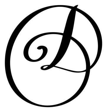 Vektör el yazısı D harfi çizilmiş yazı tipi simgesi. El yazısı fırça biçimi.