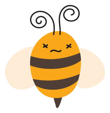 Yorgun Bee Emoji Icon 'u uçur. Sevimli çocuk karakteri. Nesne Yazı Sembol Düz Vektör Bal Sanatı. Web ya da tipografik tasarım için çizgi film ögesi, poster.