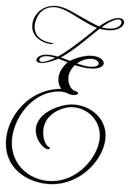 Vektör el yazısı E. Betik yazı tipi simgesi çizilmiş. El yazısı fırça biçimi.