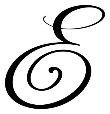 El çizimi vektör kaligrafi harfi E. Betik yazı tipi logosu. El yazısı fırça biçimi gelişir.