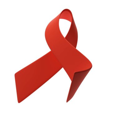 1 Aralık 'ta Dünya AIDS Günü. 3D kırmızı kurdele. Poster, afiş, tişört illüstrasyonu için Aids Bilinç simgesi tasarımı.