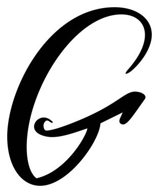 Vektör el yazısı G harfi logosu çizdi. Betik yazı tipi. El yazısı fırça biçimi.