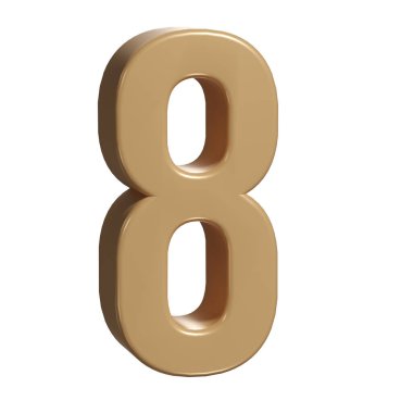 3D numara 8 altın ya da bronz renkli tipografi sembolü ya da işaret şablonu, gerçekçi illüstrasyon. Numaralandırma için altın sekizinci rakam veya figür