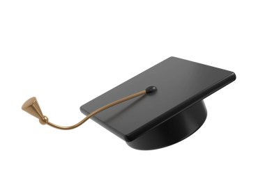 Mezuniyet ya da kolej siyah şapka 3D illüstrasyon. Diploma töreni ve eğitim programları tasarımı için unsur.