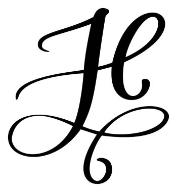 Vektör el yazısı, H harfi logosu çizmiş. Betik yazı tipi. El yazısı fırça biçimi.