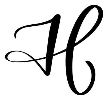 Vektör el yazısı, H harfi logosu çizmiş. Betik yazı tipi. El yazısı fırça biçimi.