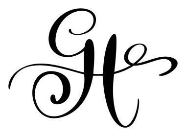 Vektör el yazısı, H harfi logosu çizmiş. Betik yazı tipi. El yazısı fırça biçimi.