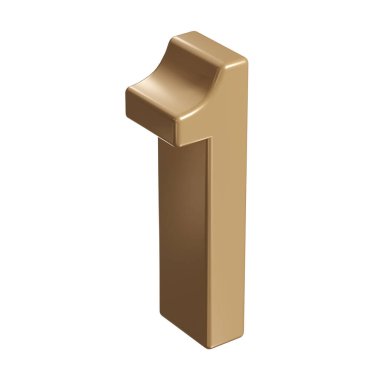 3D numara 1 altın ya da bronz renkli tipografi sembolü ya da işaret şablonu, gerçekçi illüstrasyon. Numaralandırma için altın ilk rakam veya figür.