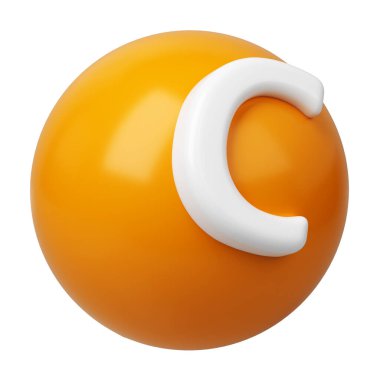 3 boyutlu C vitamini yuvarlak kapsül turuncu altın eczane ikonu. Güzellik besin cildi. Ürün tasarımı için karmaşık. Tıbbi ve bilimsel kavram. İzole edilmiş beyaz arkaplan.