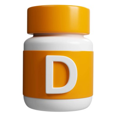 3 boyutlu turuncu ve beyaz tüp D vitamini tablet eczane ikonu. Bilim ve güzellik eczanesi için kozmetik kavramı beyaz arka planda izole edilmiştir..