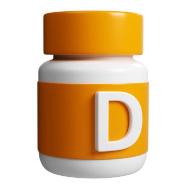 3 boyutlu turuncu ve beyaz tüp D vitamini tablet eczane ikonu. Bilim ve güzellik eczanesi için kozmetik kavramı beyaz arka planda izole edilmiştir..