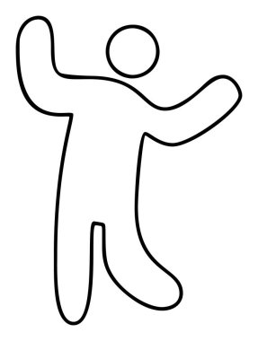 Elleri havada mutlu bir adam. çizilmiş vektör simgesi, pozitif veya güç, iyi iş yeri, lider, beyaz arkaplanda izole edilmiş ince çizgi sembolü.