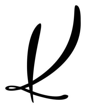 El çizimi vektör kaligrafi harfi K. Betik yazı tipi logosu baş harfleri. El yazısı fırça biçimi gelişir.