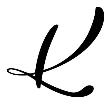 El çizimi vektör kaligrafi harfi K. Betik yazı tipi logosu baş harfleri. El yazısı fırça biçimi gelişir.